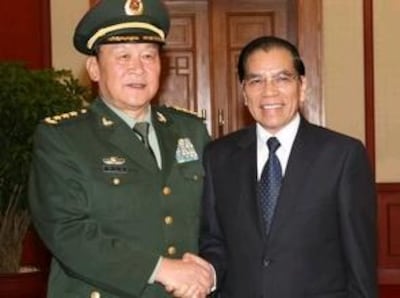 Tổng Bí thư Nông Đức Mạnh tiếp đoàn đại biểu quân sự cấp cao Trung Quốc do Bộ trưởng Quốc phòng Lương Quang Liệt dẫn đầu. SourceTTXVN